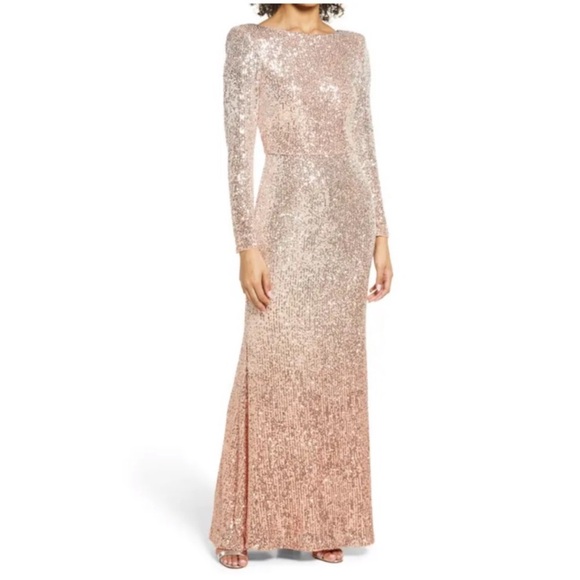 ELIZA J Sequin V Back Long Sleeve Trumpet Gown NEW Size 14 Dress - Picture 14 of 14